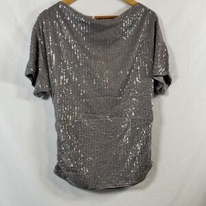 GRACE KARIN Silver Sequin Top Women's Blouse Sz L Holiday Mother of Bride NWT's